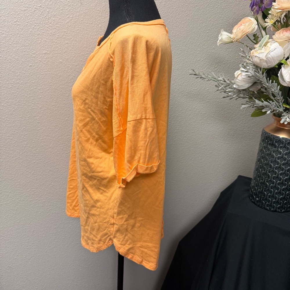 Culture Code M Soft Orange Notch Neck Short Sleeve Casual Top Summer Chic - Picture 2 of 8